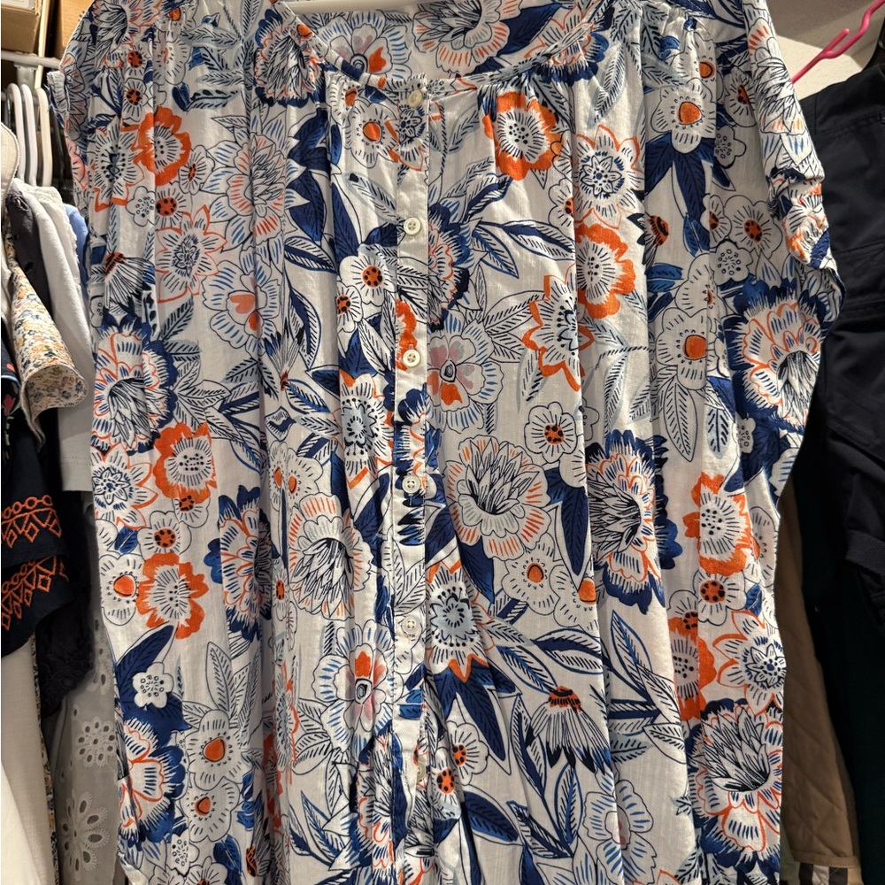 Nautica Floral Button-Down Shirt - Blue and Orange